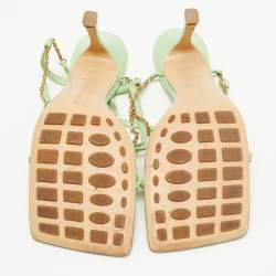 Pre Owned Bottega Veneta Green Leather Chain Ankle Strap Sandals Size 39