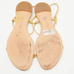 Pre Owned Bottega Veneta Light Yellow Leather Ankle Strap Flat Sandals Size 39.5