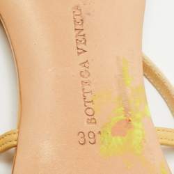 Pre Owned Bottega Veneta Light Yellow Leather Ankle Strap Flat Sandals Size 39.5