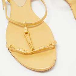 Pre Owned Bottega Veneta Light Yellow Leather Ankle Strap Flat Sandals Size 39.5