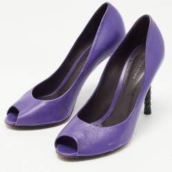 Bottega Veneta Purple Suede Peep Toe Pumps Size 39.5