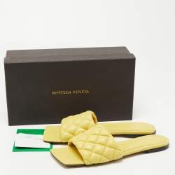 Bottega Veneta Yellow Quilted Leather Lido Flat Slides Size 40.5