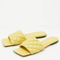 Bottega Veneta Yellow Quilted Leather Lido Flat Slides Size 40.5
