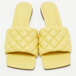 Bottega Veneta Yellow Quilted Leather Lido Flat Slides Size 40.5