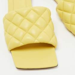 Bottega Veneta Yellow Quilted Leather Lido Flat Slides Size 40.5