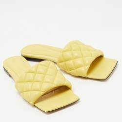 Bottega Veneta Yellow Quilted Leather Lido Flat Slides Size 40.5