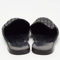 مملوكة مسبقًا Bottega Veneta Black Intrecciato Leather Fiandra Flat Mules Size 39.5