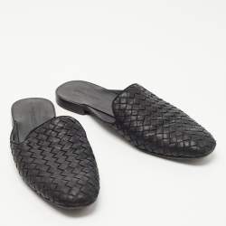 مملوكة مسبقًا Bottega Veneta Black Intrecciato Leather Fiandra Flat Mules Size 39.5