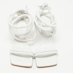 Pre Owned Bottega Veneta White Quilted Leather Ankle Strap Sandals Size 36