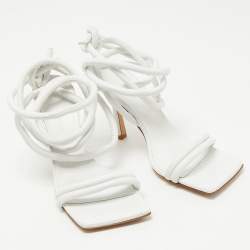 Pre Owned Bottega Veneta White Quilted Leather Ankle Strap Sandals Size 36