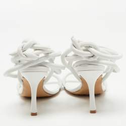 Pre Owned Bottega Veneta White Quilted Leather Ankle Strap Sandals Size 36