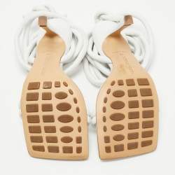 Pre Owned Bottega Veneta White Quilted Leather Ankle Strap Sandals Size 36
