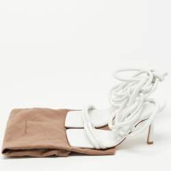 Pre Owned Bottega Veneta White Quilted Leather Ankle Strap Sandals Size 36