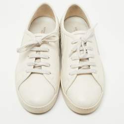 Pre Owned Bottega Veneta White Intrecciato Leather Low Top Sneakers Size 36