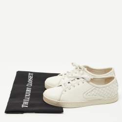 Pre Owned Bottega Veneta White Intrecciato Leather Low Top Sneakers Size 36