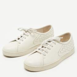 Pre Owned Bottega Veneta White Intrecciato Leather Low Top Sneakers Size 36