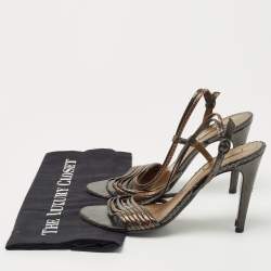 Bottega Veneta Metallic Snakeskin Leather Strappy Slingback Sandals Size 40