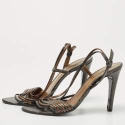 Bottega Veneta Metallic Snakeskin Leather Strappy Slingback Sandals Size 40