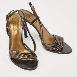Bottega Veneta Metallic Snakeskin Leather Strappy Slingback Sandals Size 40