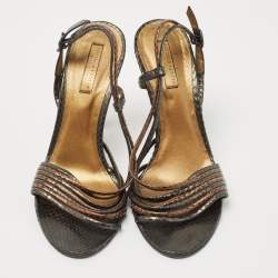 Bottega Veneta Metallic Snakeskin Leather Strappy Slingback Sandals Size 40
