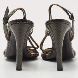 Bottega Veneta Metallic Snakeskin Leather Strappy Slingback Sandals Size 40