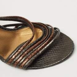 Bottega Veneta Metallic Snakeskin Leather Strappy Slingback Sandals Size 40