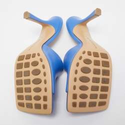 Pre Owned Bottega Veneta Blue Leather Stretch Square Toe Slide Sandals Size 37