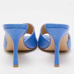 Pre Owned Bottega Veneta Blue Leather Stretch Square Toe Slide Sandals Size 37