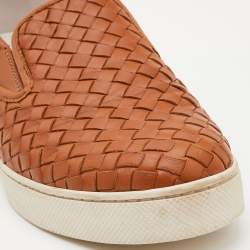 Pre Owned Bottega Veneta Tan Intrecciato Leather Dodger Slip On Sneakers Size 40