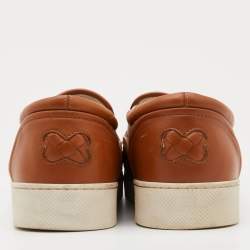 Pre Owned Bottega Veneta Tan Intrecciato Leather Dodger Slip On Sneakers Size 40