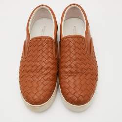 Pre Owned Bottega Veneta Tan Intrecciato Leather Dodger Slip On Sneakers Size 40