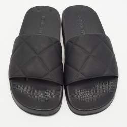 Pre Owned Bottega Veneta Black Quilted Rubber Pool Slides Size 38
