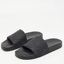 Pre Owned Bottega Veneta Black Quilted Rubber Pool Slides Size 38