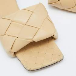 Pre Owned Bottega Veneta Beige Intrecciato Leather Lido Flat Slides Size 38 