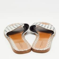 Pre Owned Bottega Veneta Silver Intrecciato Leather Flat Slides Size 39