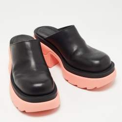 Pre Owned Bottega Veneta Black/ Pink Leather Flash Mules Size 38