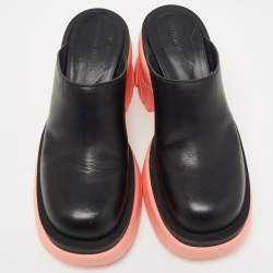 Pre Owned Bottega Veneta Black/ Pink Leather Flash Mules Size 38