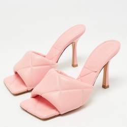 Pre Owned Bottega Veneta Pink Quilted Leather Lido Slide Sandals Size 37