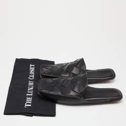 Pre Owned Bottega Veneta Black Leather Flat Mules Size 40