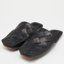 Pre Owned Bottega Veneta Black Leather Flat Mules Size 40