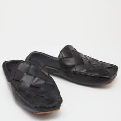 Pre Owned Bottega Veneta Black Leather Flat Mules Size 40