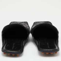 Pre Owned Bottega Veneta Black Leather Flat Mules Size 40