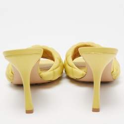 Pre Owned Bottega Veneta Yellow Quilted Leather Slide Sandals Size 39