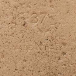 Pre Owned Bottega Veneta Orange/Beige Intrecciato Leather Square Toe Flat Slides Size 37