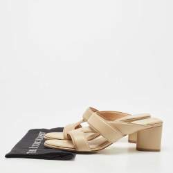 Pre Owned Bottega Veneta Beige Leather Crisscross Slide Sandals Size 40.5