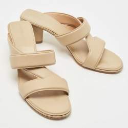 Pre Owned Bottega Veneta Beige Leather Crisscross Slide Sandals Size 40.5