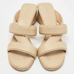 Pre Owned Bottega Veneta Beige Leather Crisscross Slide Sandals Size 40.5
