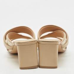 Pre Owned Bottega Veneta Beige Leather Crisscross Slide Sandals Size 40.5