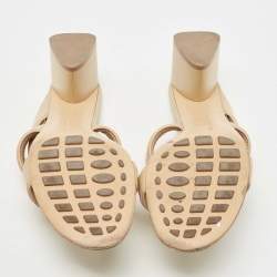 Pre Owned Bottega Veneta Beige Leather Crisscross Slide Sandals Size 40.5