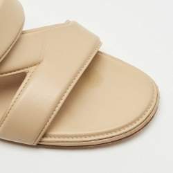 Pre Owned Bottega Veneta Beige Leather Crisscross Slide Sandals Size 40.5